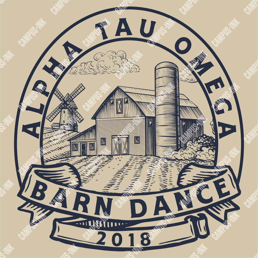 Campus Ink T-Shirt Design Alpha Tau Omega Barn Dance Farm Logo Design